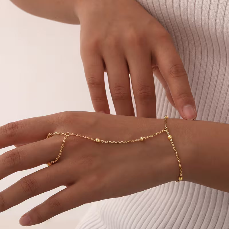 Anneau de chaîne de perles dorées