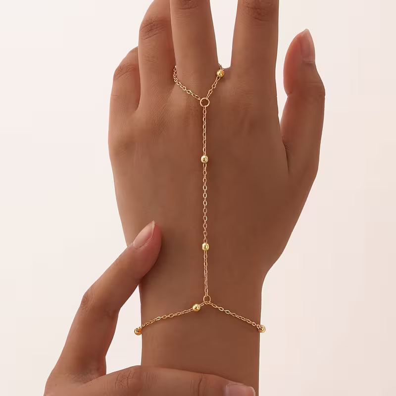 Anneau de chaîne de perles dorées